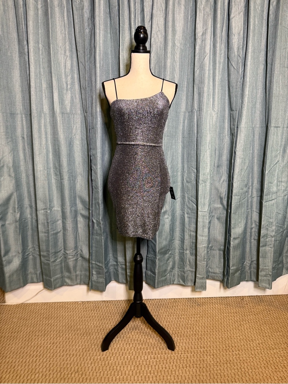 Lulu's Metallic Charcoal Sparkle Mini Dress